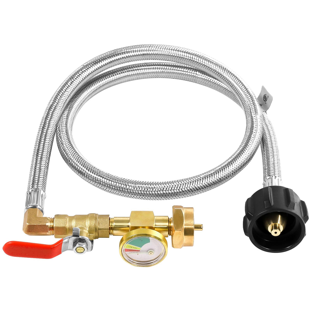 Detoypapa brass connector ensures secure, leak-free propane refills.