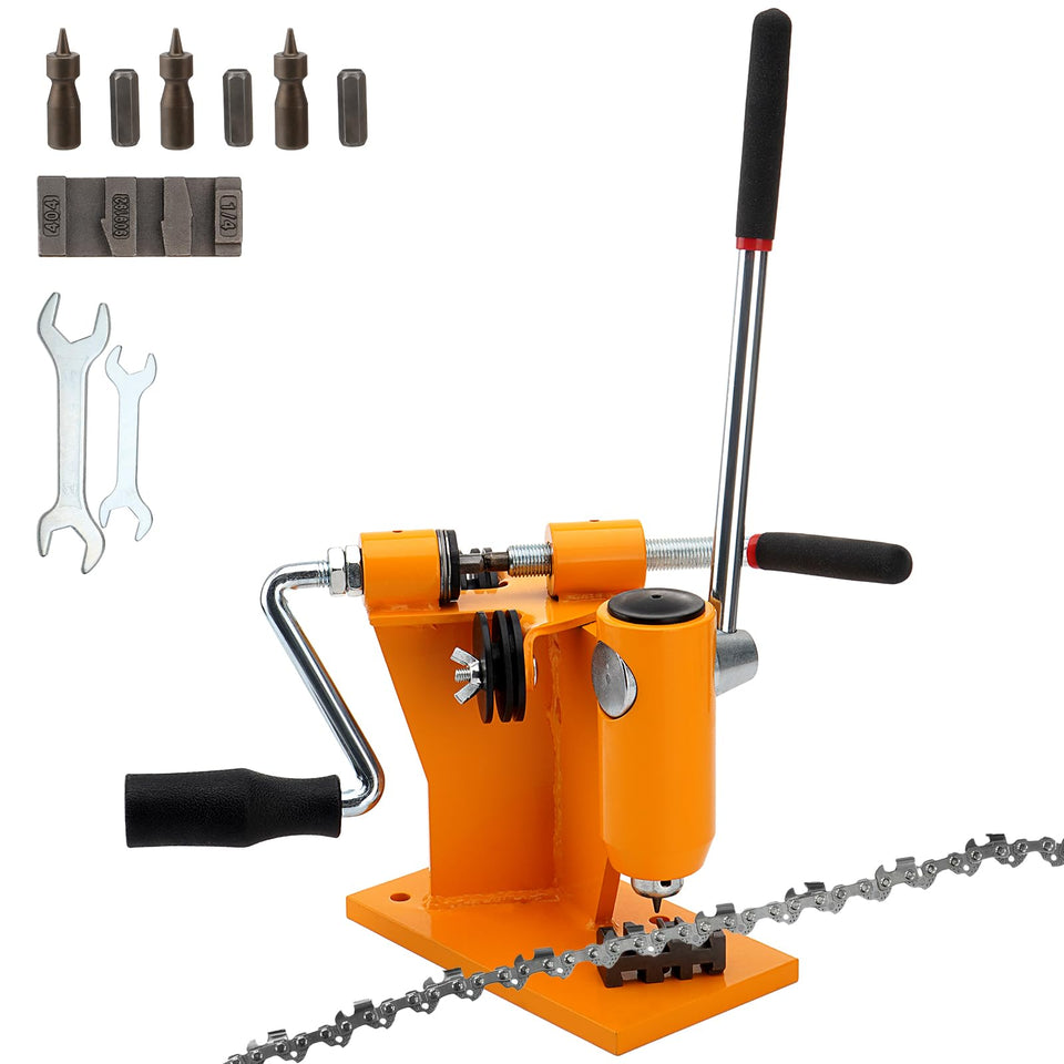 DETYI 2-in-1 chainsaw breaker and spinner on a workbench for quick repairs.