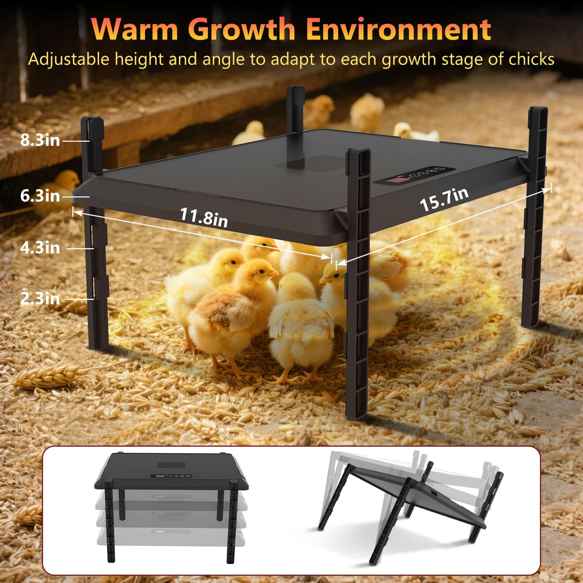 Devopet brooder heater in coop with chicks showing warmth
