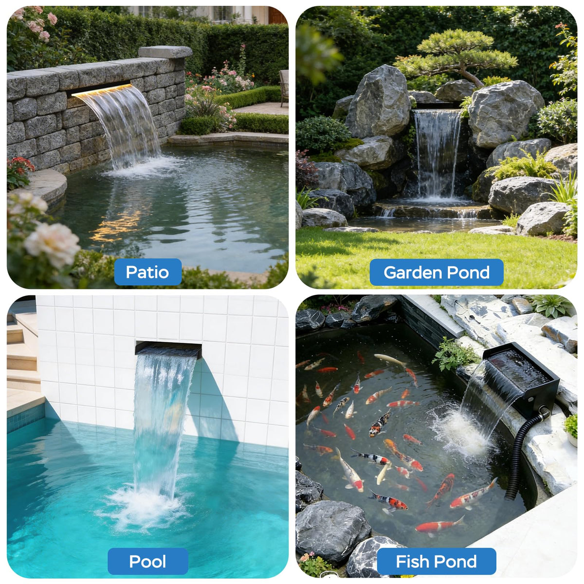 Devopet pool and garden waterfall boosts curb appeal and relaxation.
