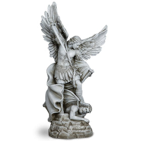 DevotedWalls Saint Michael mid-strike statue for porch display.