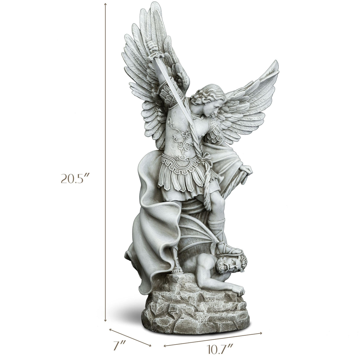 DevotedWalls Saint Michael stone-look armor statue for outdoor display.