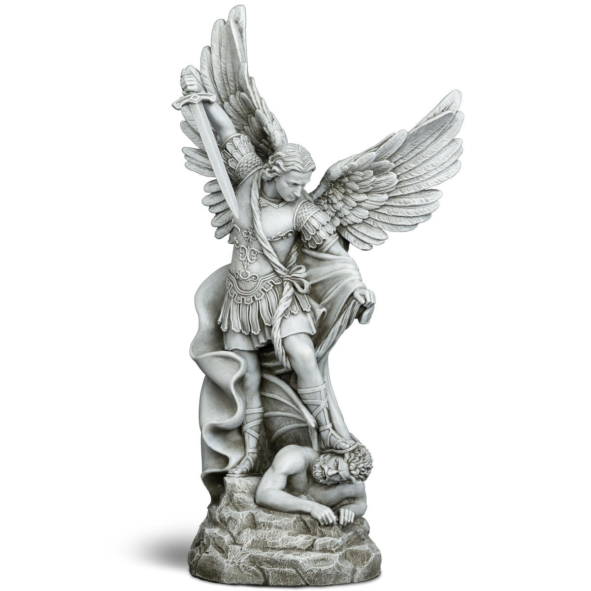 DevotedWalls Saint Michael guardian with weighted base for stable placement.