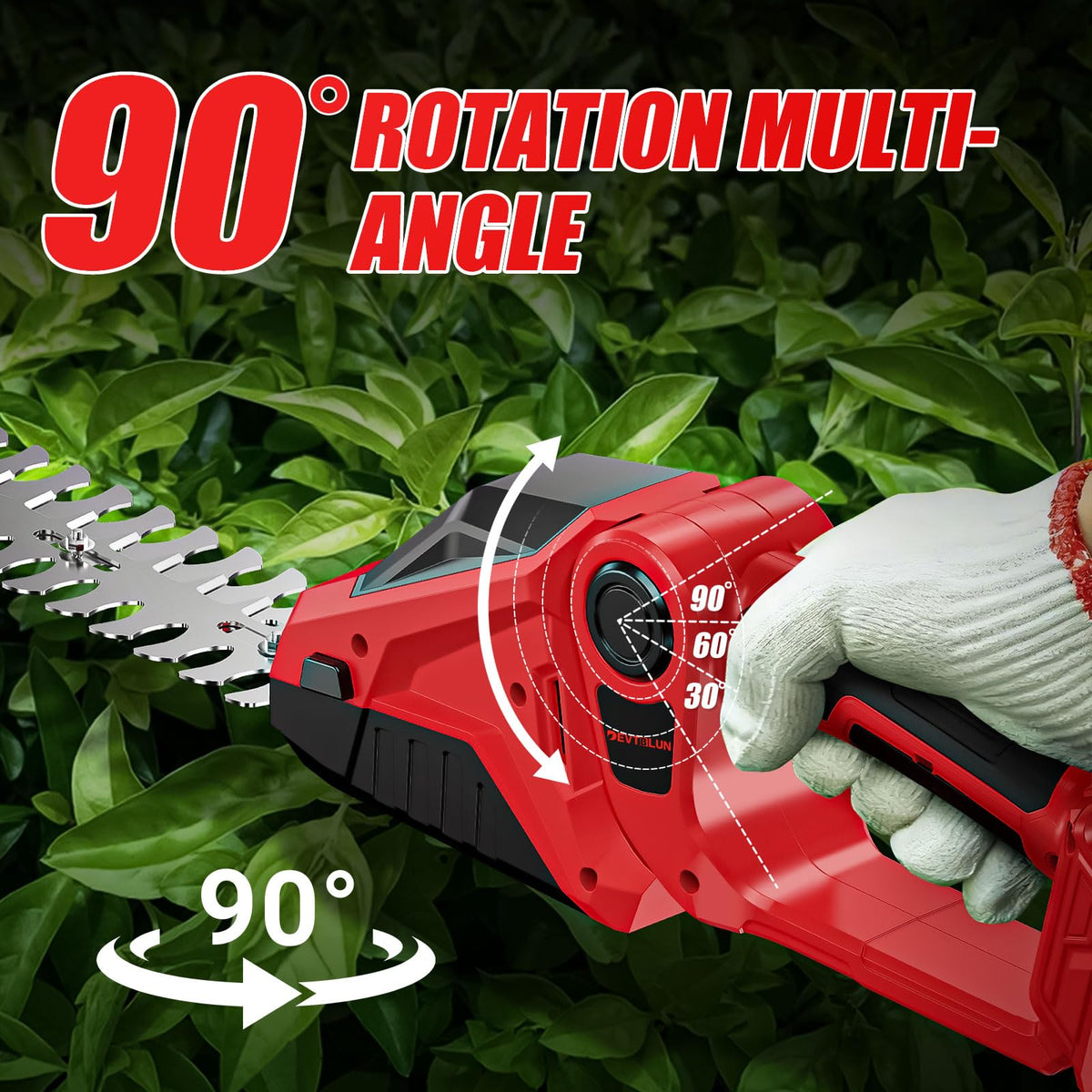 Rotatable head on DEVTBLUN trimmer offers 45, 60, and 90-degree angles