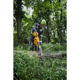 DEWALT 20-inch bar extended for longer cuts on large firewood stacks