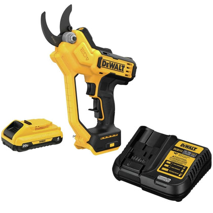 DEWALT DCPR320BDCB240C-BNDL pruner in action delivering precise cuts on shrubs.