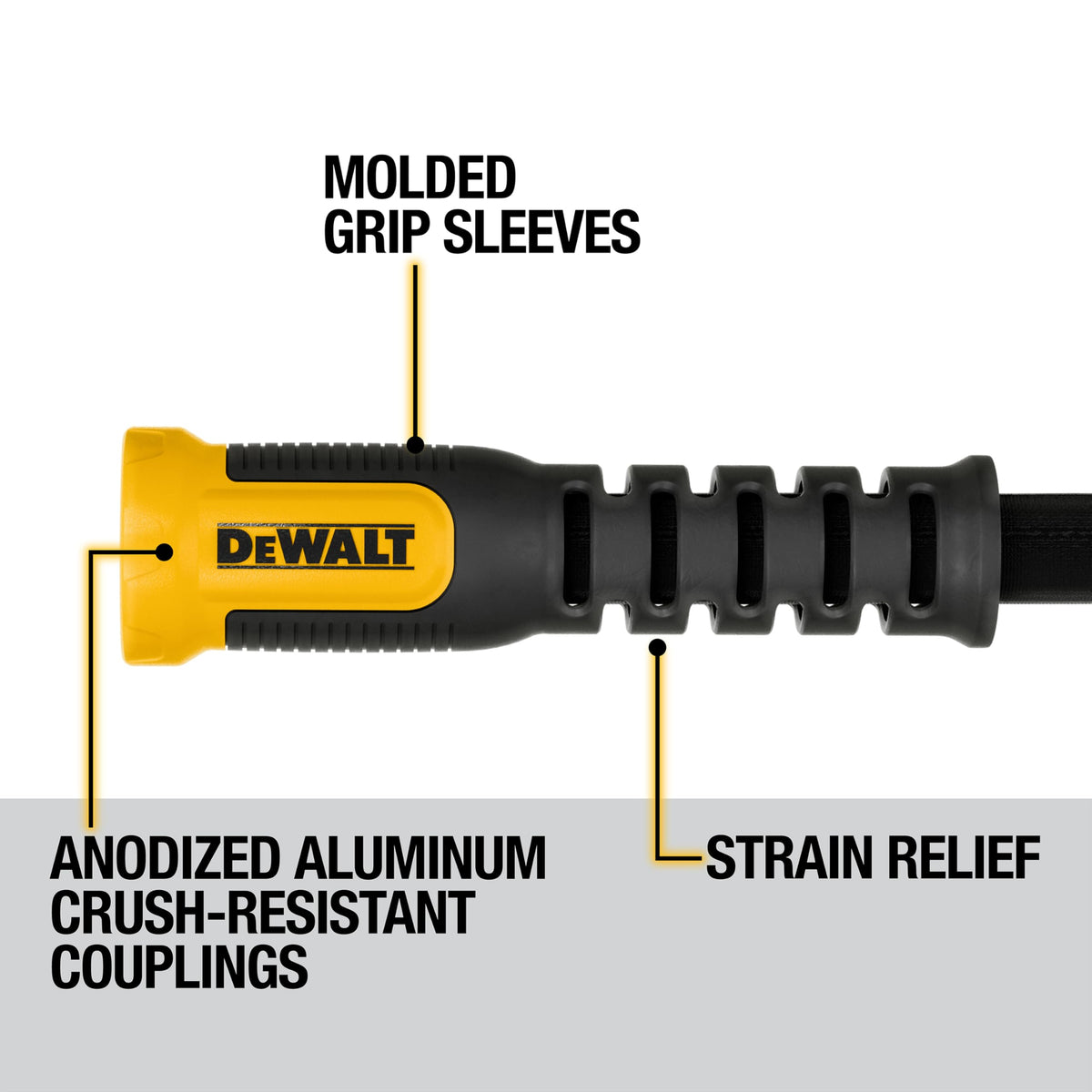 DEWALT DXMH3304 molded grip sleeves around aluminum couplings for secure connections.