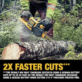 DEWALT 16-inch Oregon bar and chain shown for construction and outdoor cutting.