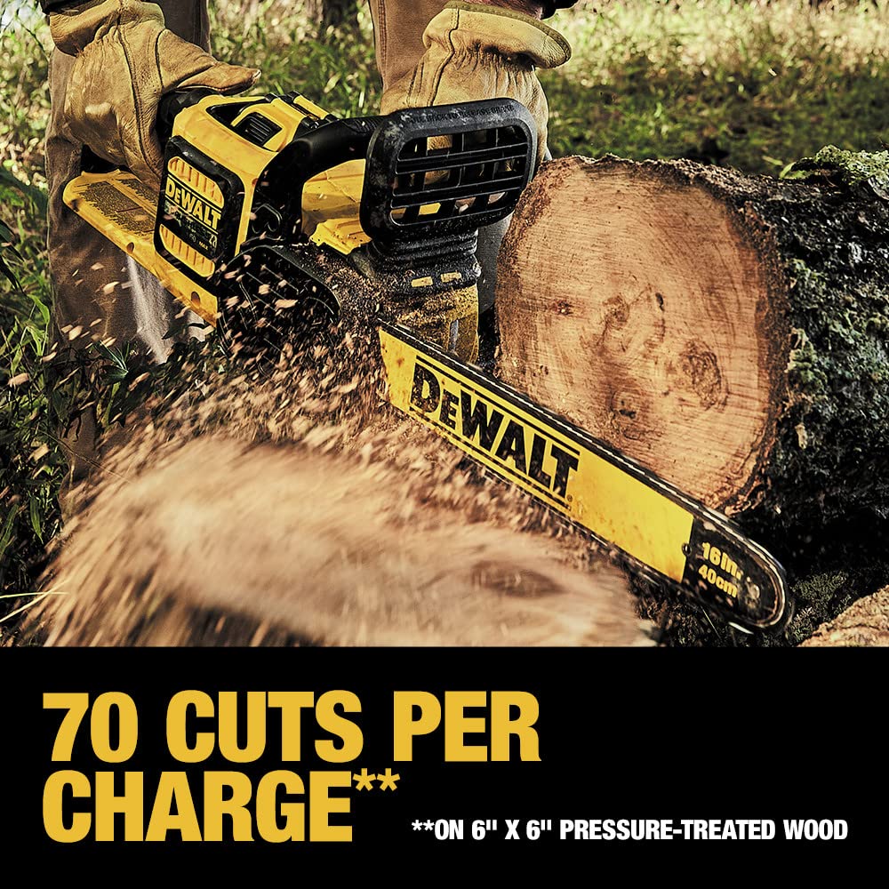 DEWALT chain brake provides kickback protection in use.