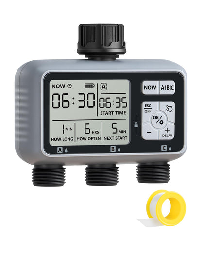 DEWENWILS 3-zone timer front view for organized garden irrigation
