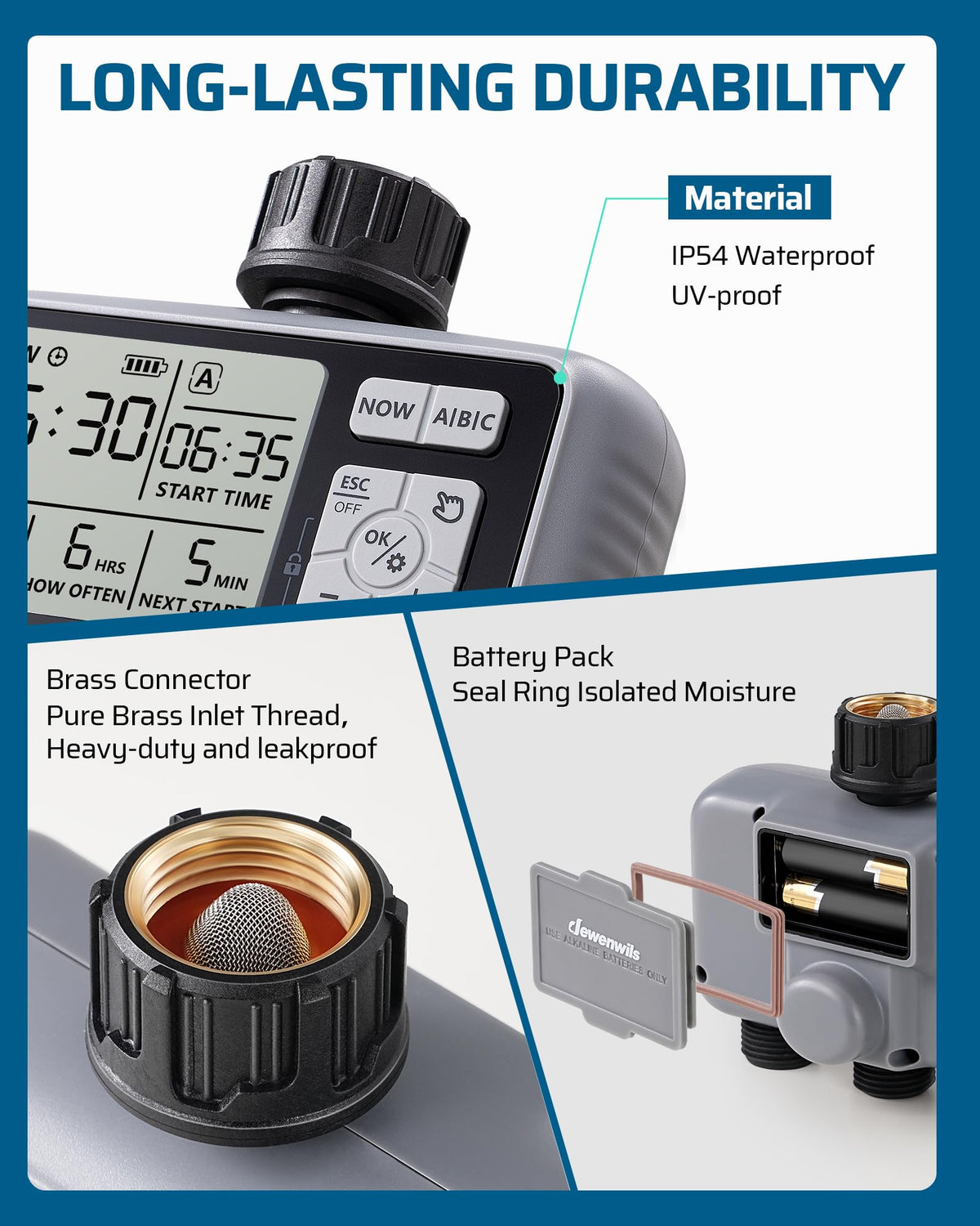 DEWENWILS rain delay and manual modes for flexible watering control