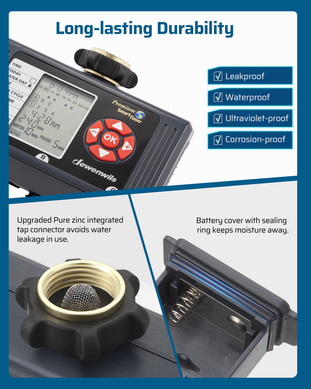 DEWENWILS eco mode conserves water with efficient watering cycles