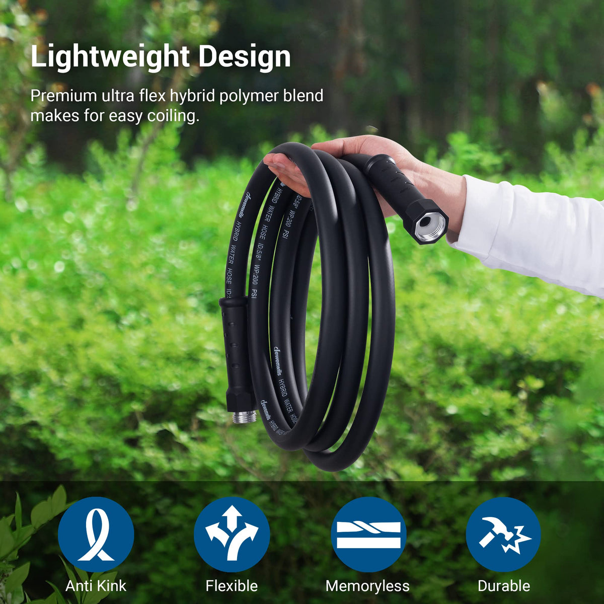 DEWENWILS lightweight, flexible hose designed for easy maneuvering.