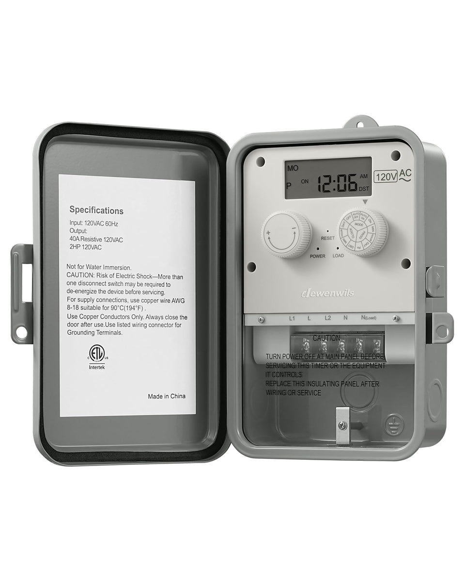DEWENWILS outdoor digital pool timer front view for precise pump control