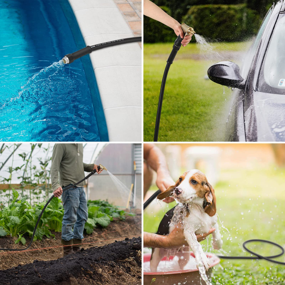 DEWENWILS outdoor-use hose ideal for gardening and car washing.