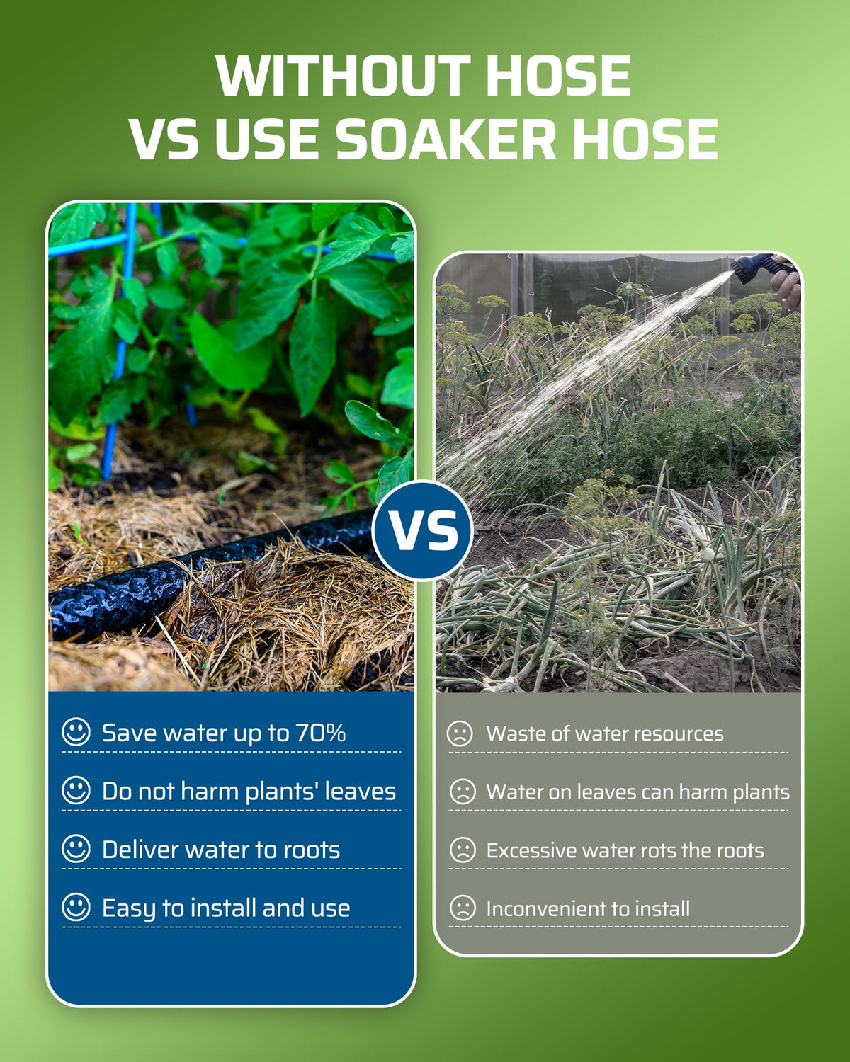 DEWENWILS soaker hose ideal for garden beds and vegetable patches.