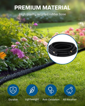 DEWENWILS soaker hose features a regulator for even watering across beds.
