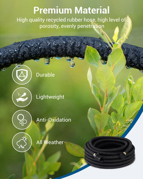 DEWENWILS Soaker Hose with brass connector shown for leak-free watering at the bed edges