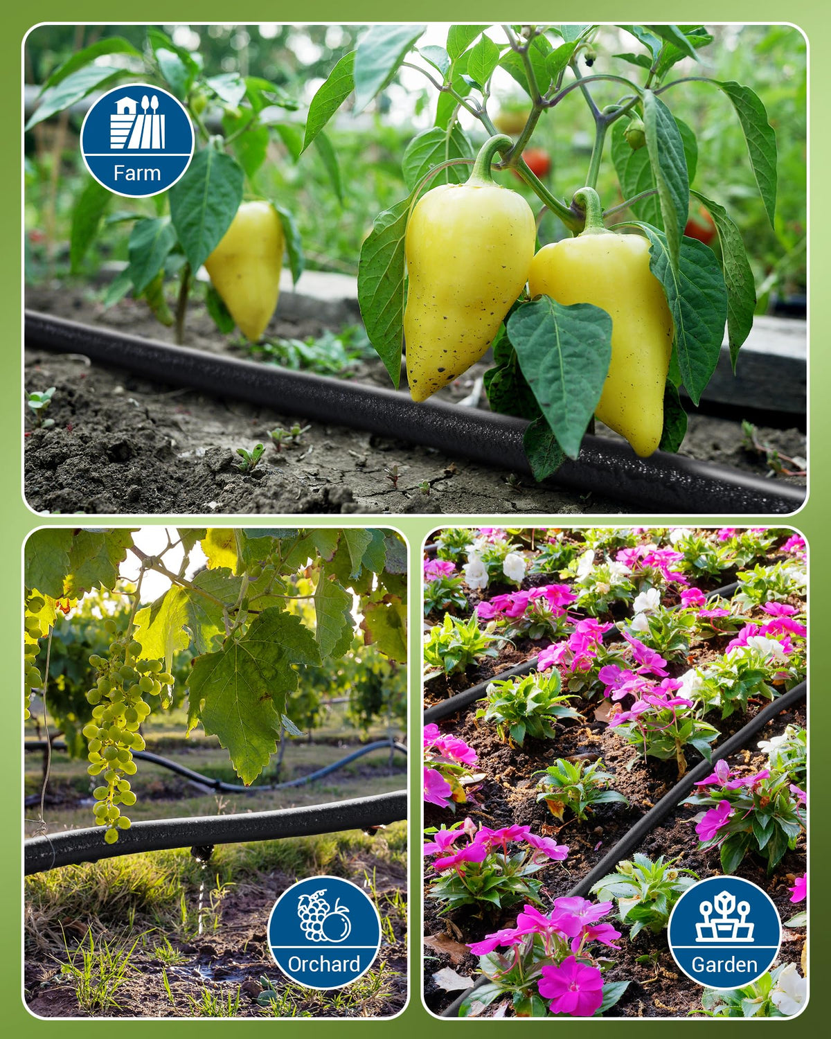 DEWENWILS Soaker Hose in use shows flexible, temperature-tolerant irrigation from -40°C to 80°C