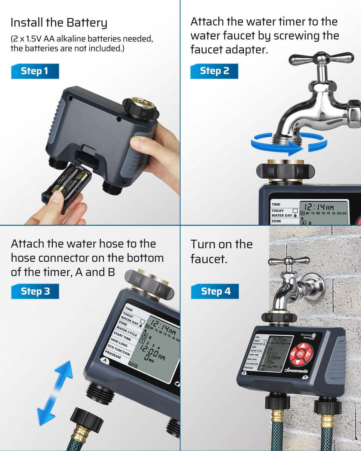 DEWENWILS sprinkler timer 2-zone control enabling independent schedules