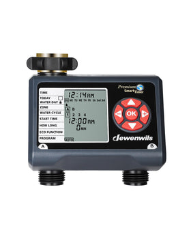 DEWENWILS 2-zone sprinkler timer front view with clear LCD for scheduling