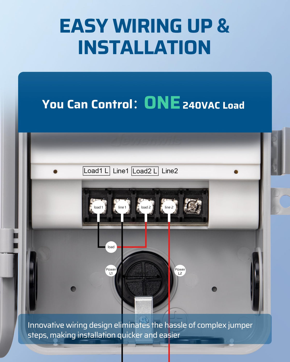 DEWENWILS timer 40A 240V supports single or dual devices outdoors.