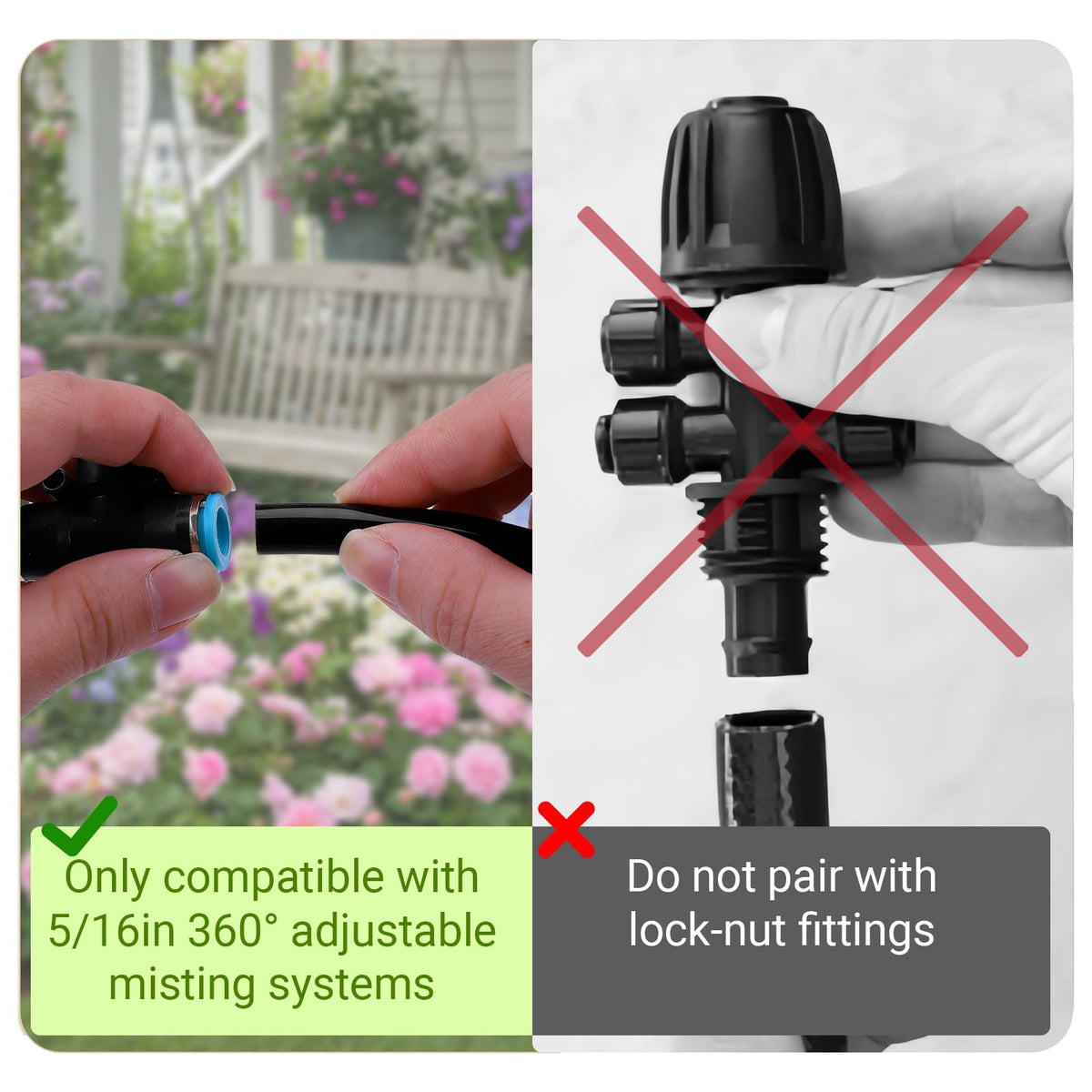 Dewhush 360-degree adjustable-fitting demonstrates flexible watering around planters.