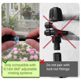 Dewhush 360-degree adjustable-fitting demonstrates flexible watering around planters.