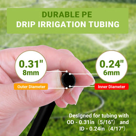 Dewhush drip-tube durable UV-resistant for year-round outdoor use.
