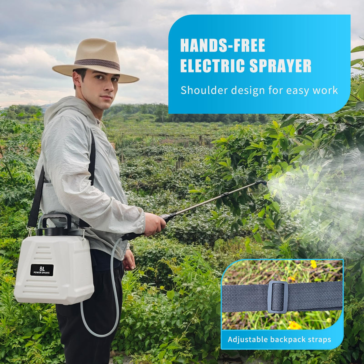 Dewoterea column nozzle targets rows and beds with precise spray.
