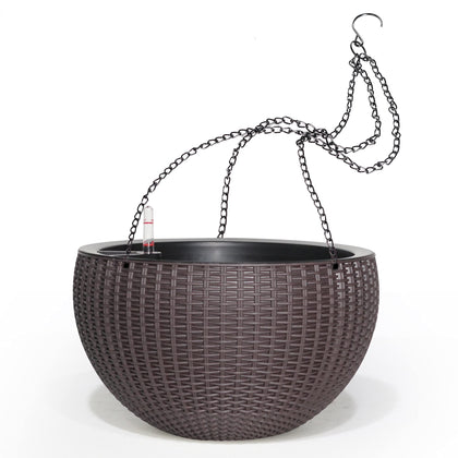 Dexceder large hanging planter showing water reservoir for auto-watering.