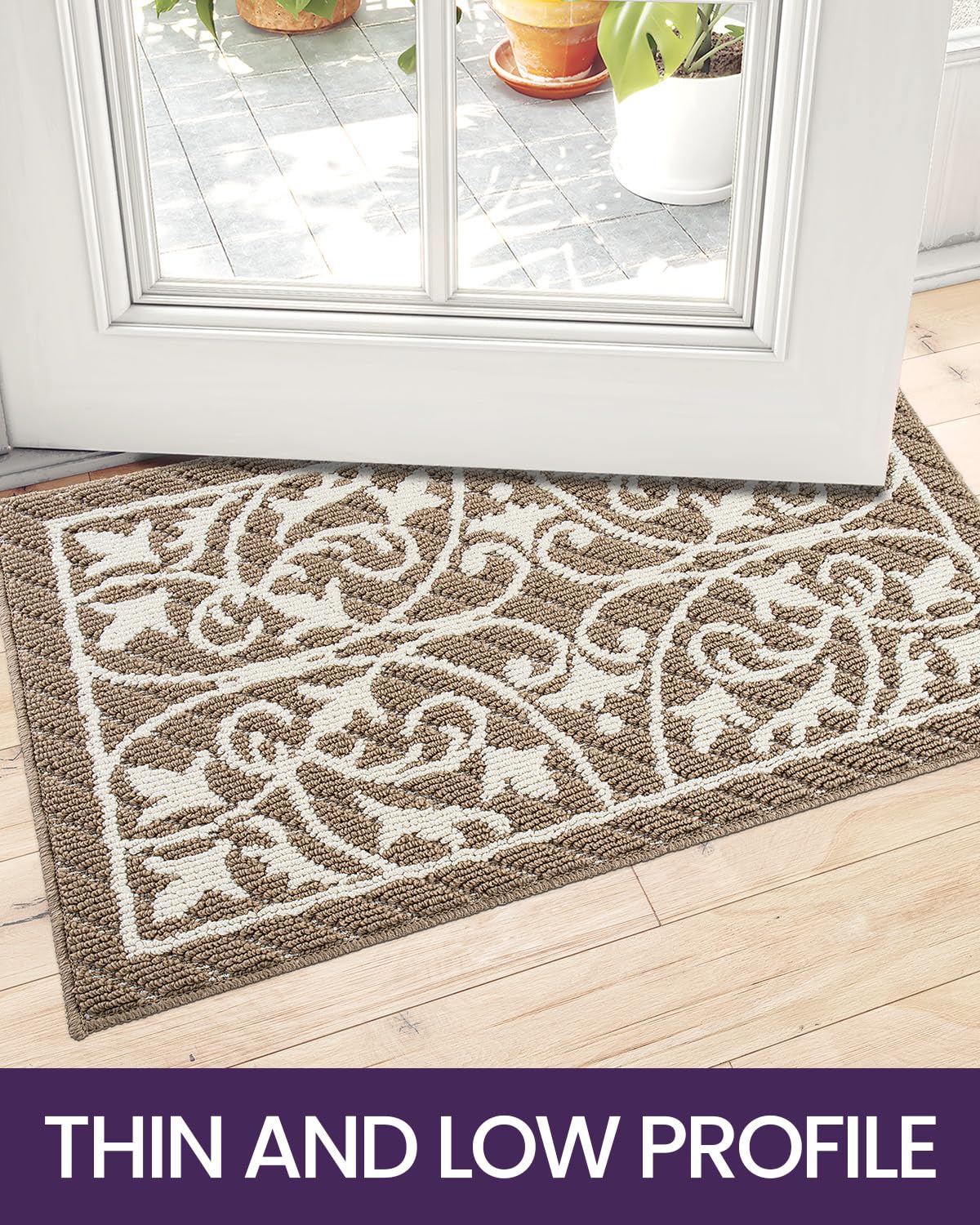 DEXI brown textured mat complements doorway decor.