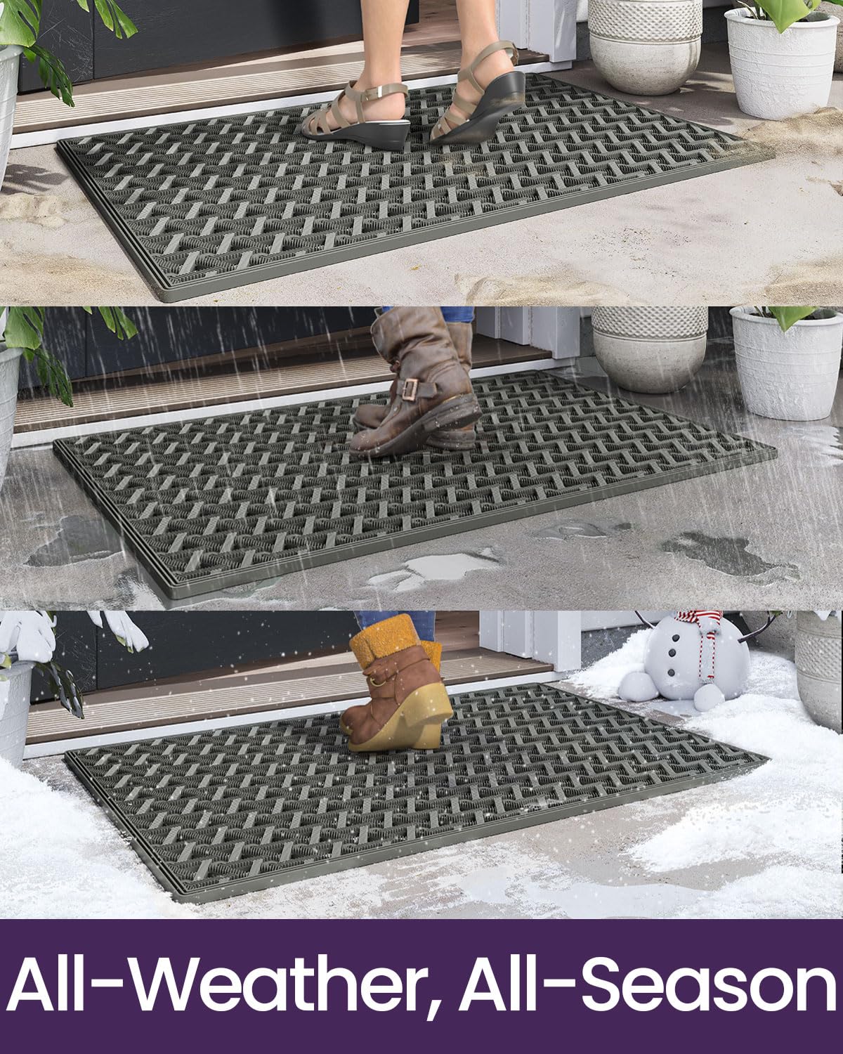DEXI front door mat with stair-step grooves trapping dirt.