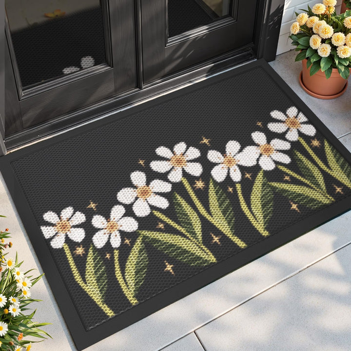 DEXI front-door mat with colorful floral design traps dirt and moisture at the entry.