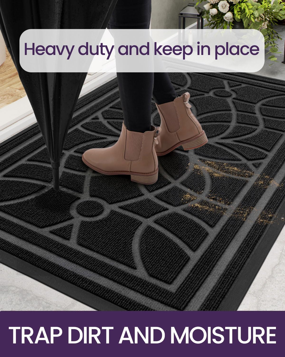 DEXI front door mat easy cleaning with vacuum, broom, or hose.