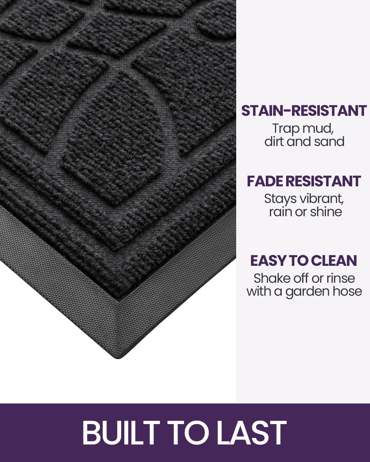 DEXI heavy-duty mat with non-slip rubber backing stays in place