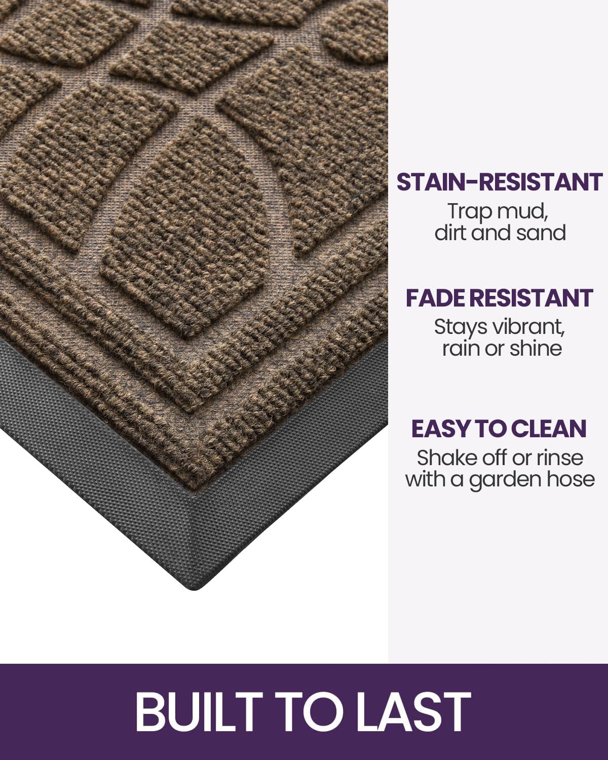DEXI mat non-slip rubber-back keeps mat in place for safe entry.