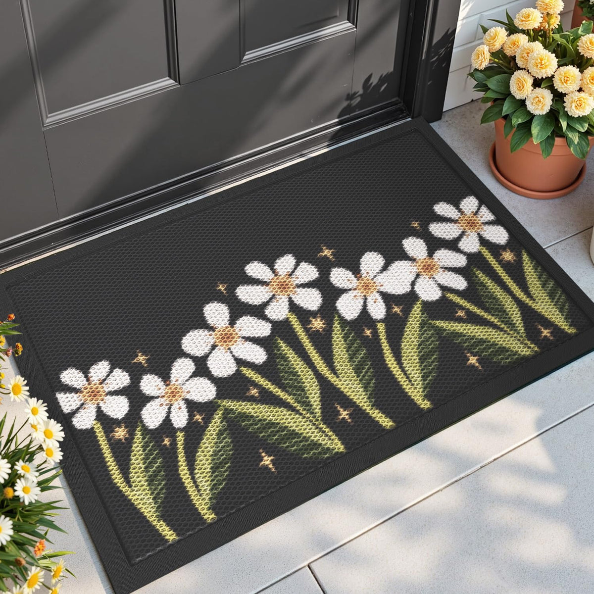 DEXI front door mat with outdoor-entrance grid texture traps dirt at the door