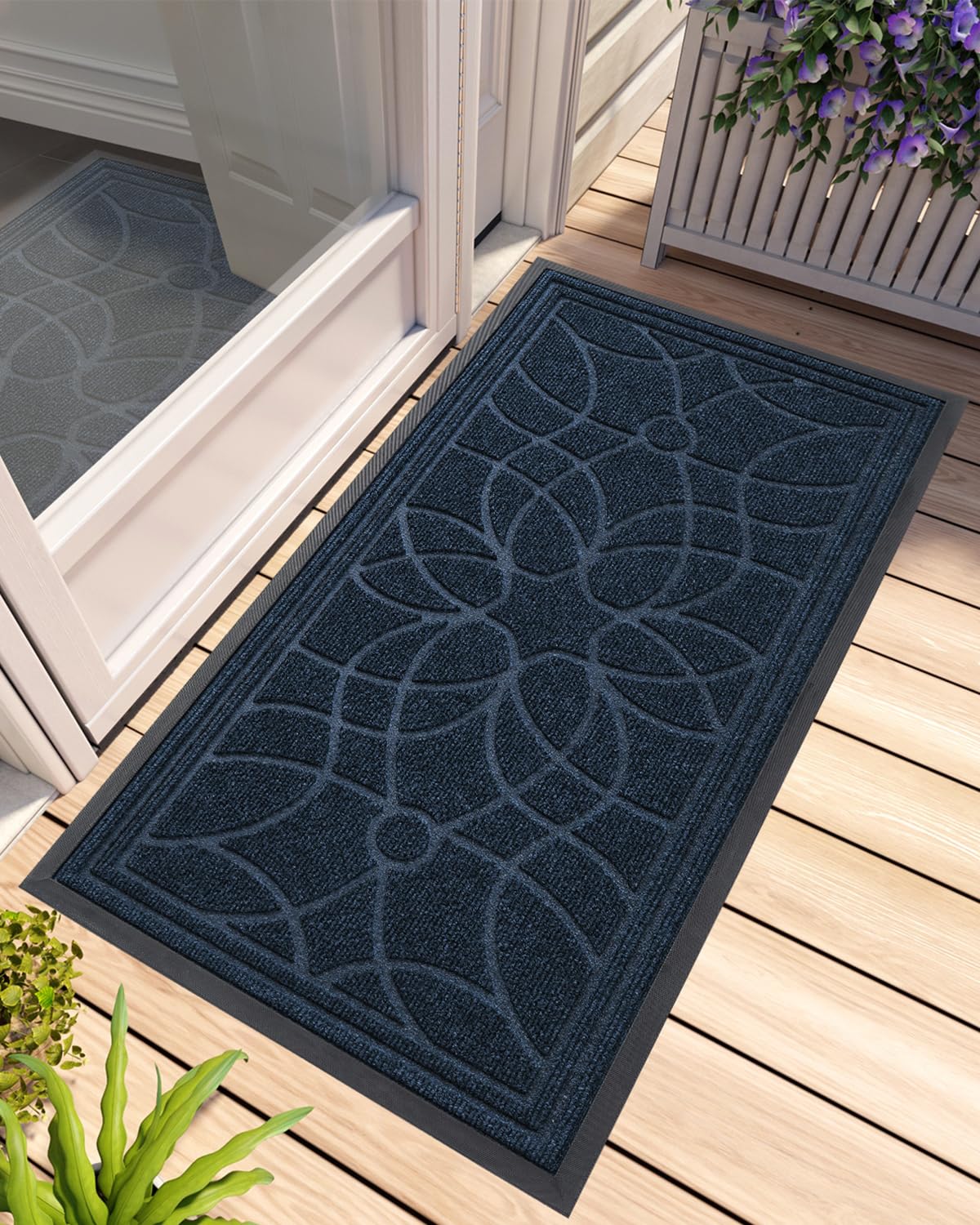 DEXI front door mat blue outdoor entrance traps dirt at the doorstep.
