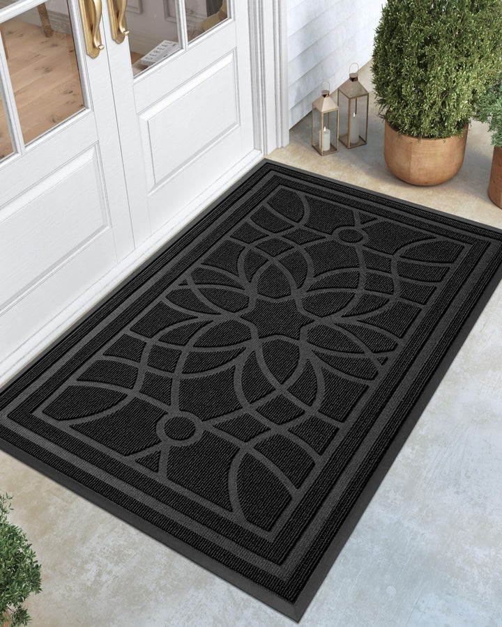 DEXI front door mat outdoor pattern captures dirt at the doorstep