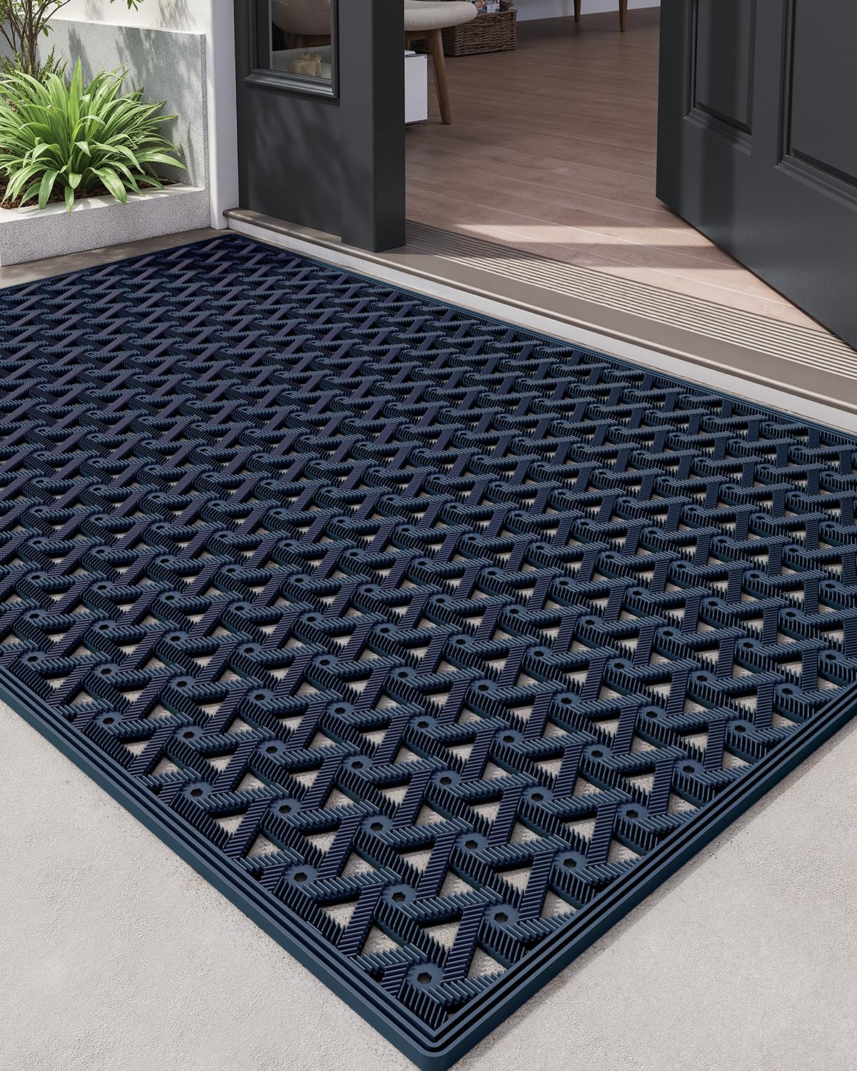 DEXI front door mat outside 32x48 blue, slip-resistant for safe entry