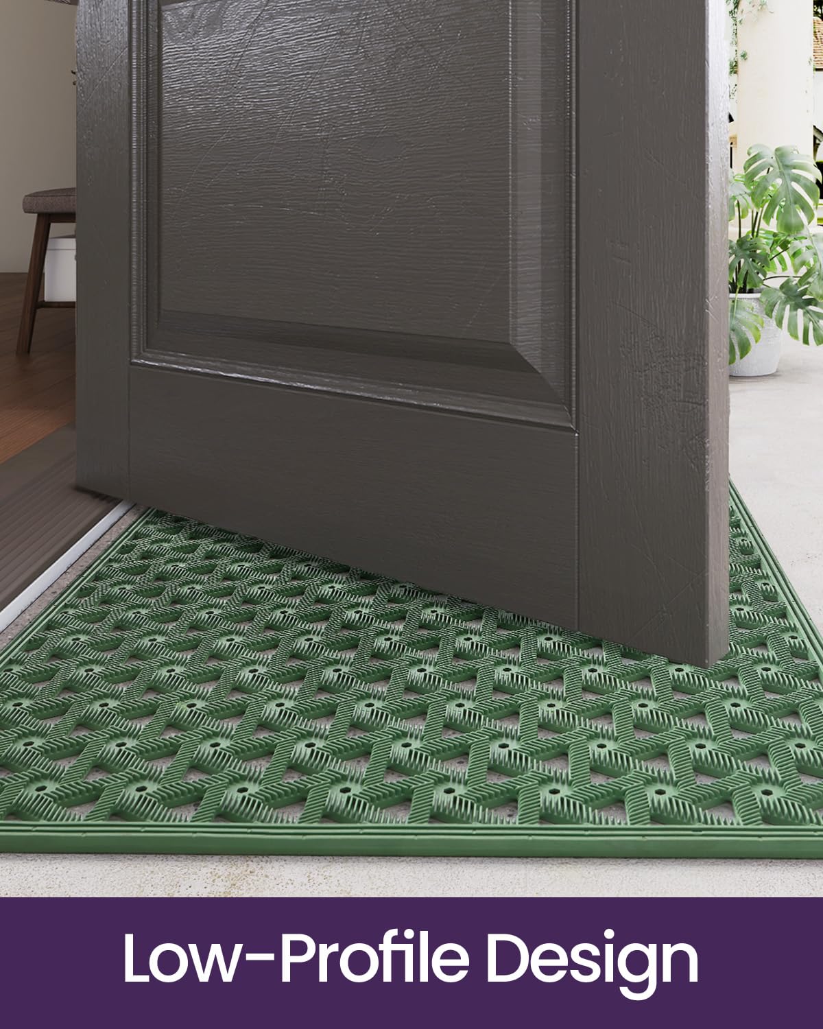 DEXI green welcome mat dries naturally after washing and stays looking new.