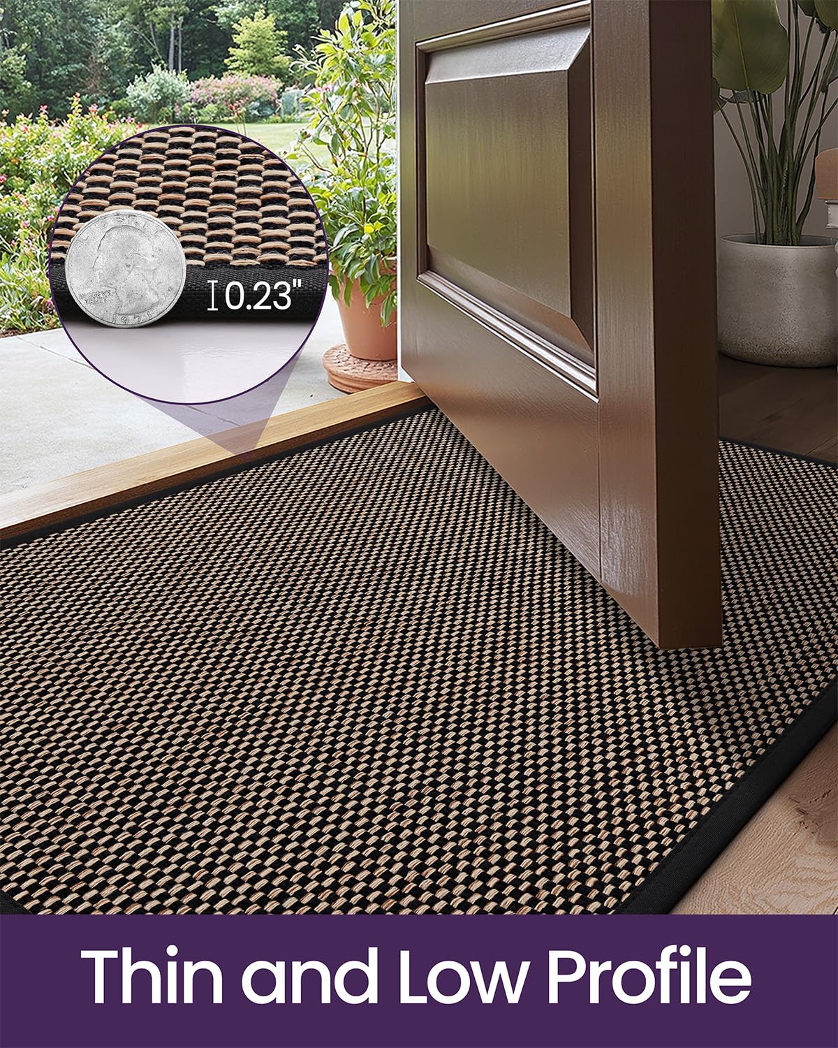 DEXI low-profile mat fits under doors for smooth operation.