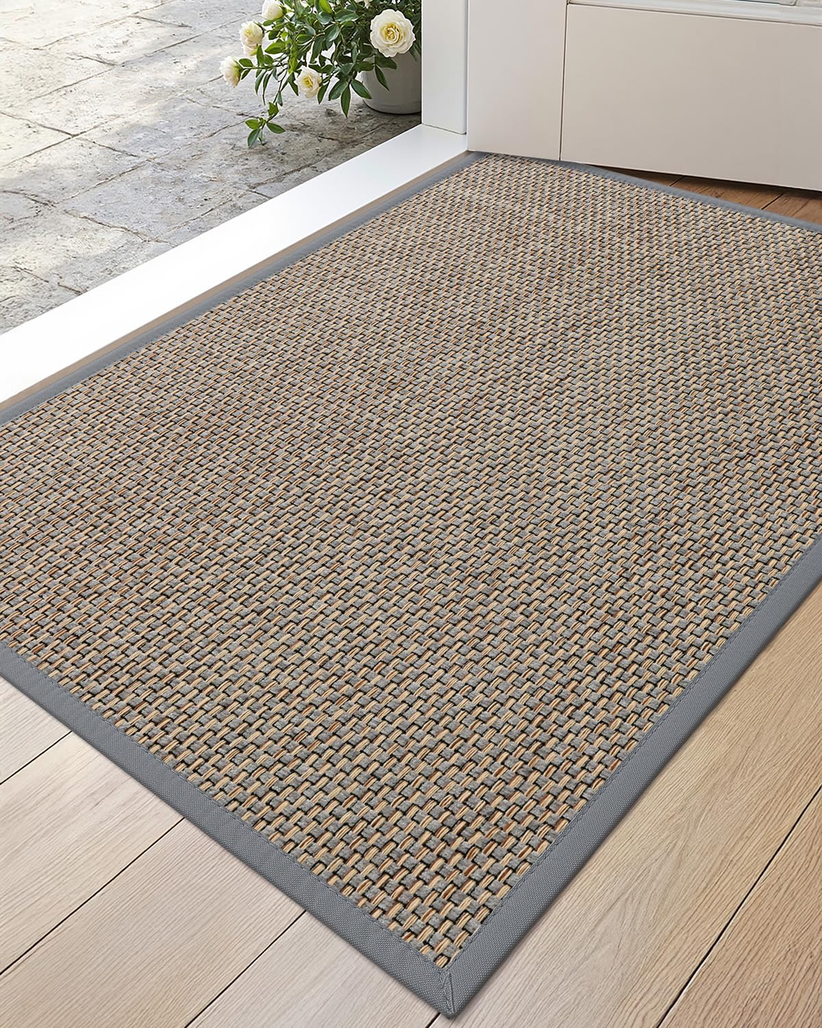 DEXI Ultra Thin Entryway Doormat 24x36 gray with non-slip backing keeps floors dry and clean.