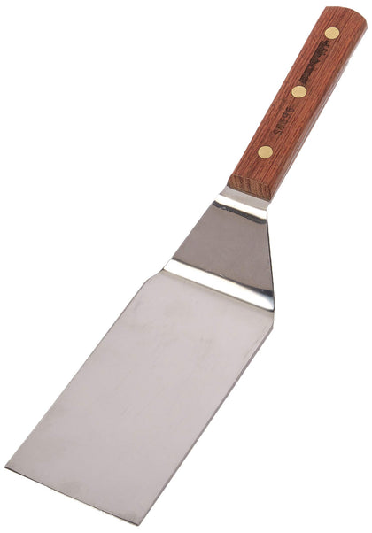 Dexter-Russell traditional hamburger turner with beveled edge for clean under-patty lifting on grills