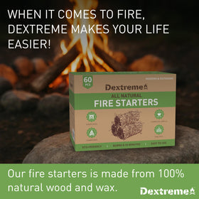 Dextreme Fire Starter natural wax and wood wool composition promotes safe indoor outdoor use.