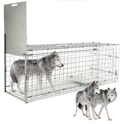 Dexyla 57 inch live animal trap front view with wide opening for safe capture.