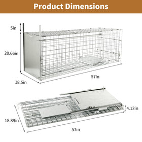 Dexyla 57 inch live animal trap side view highlights compact profile and portability.
