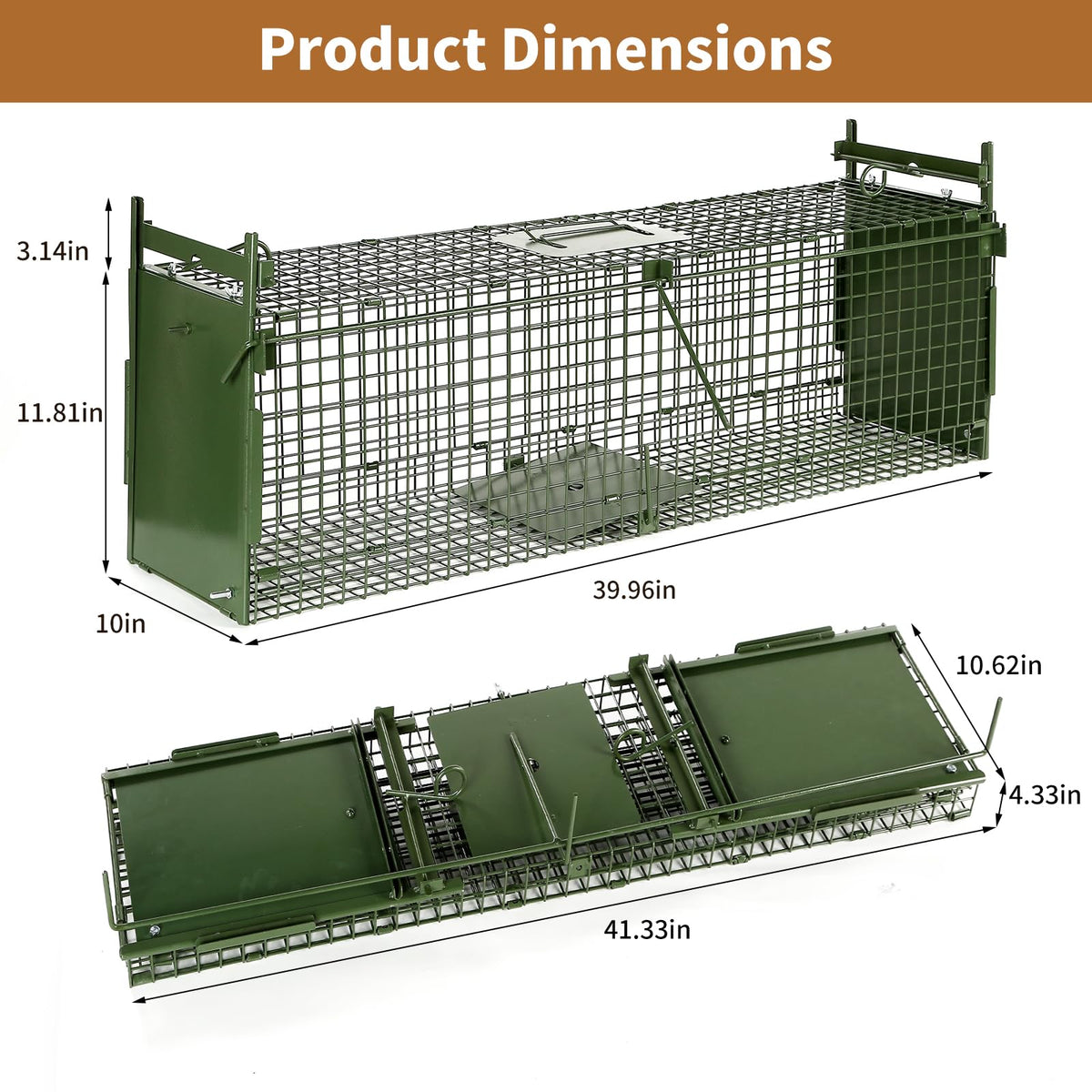 Dexyla 40-inch two-door trap side view, quick setup for humane wildlife capture.