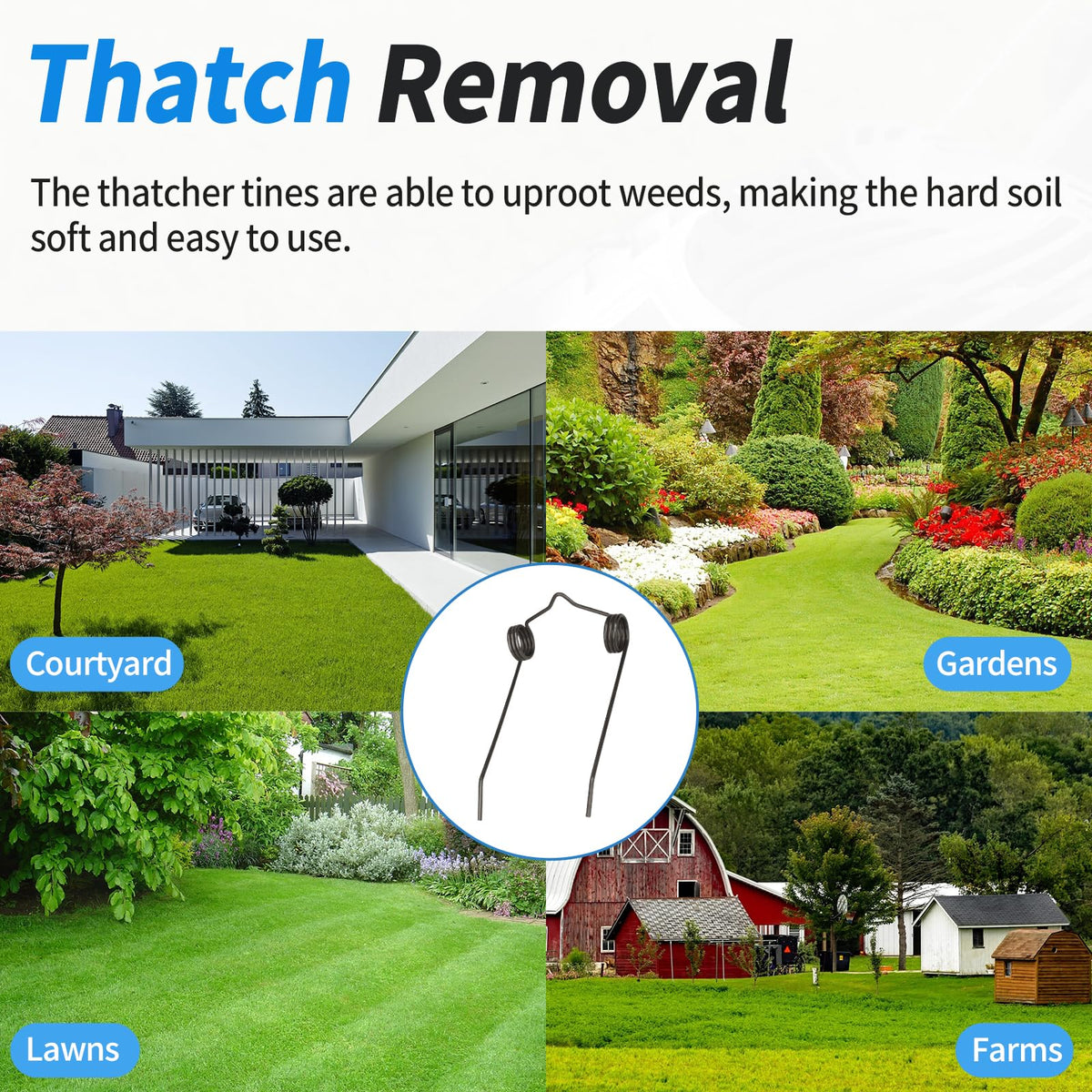 Dfnidy dethatcher spring tine 46761 installation, quick swap on compatible dethatchers.